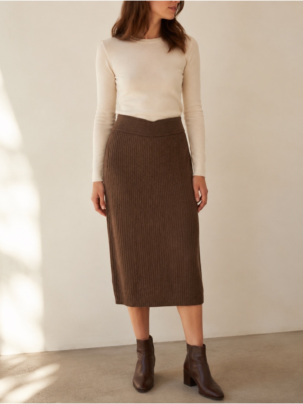 *2 for 40* GAP Brown Ribbed Knit Midi Pencil Skirt - Size XS